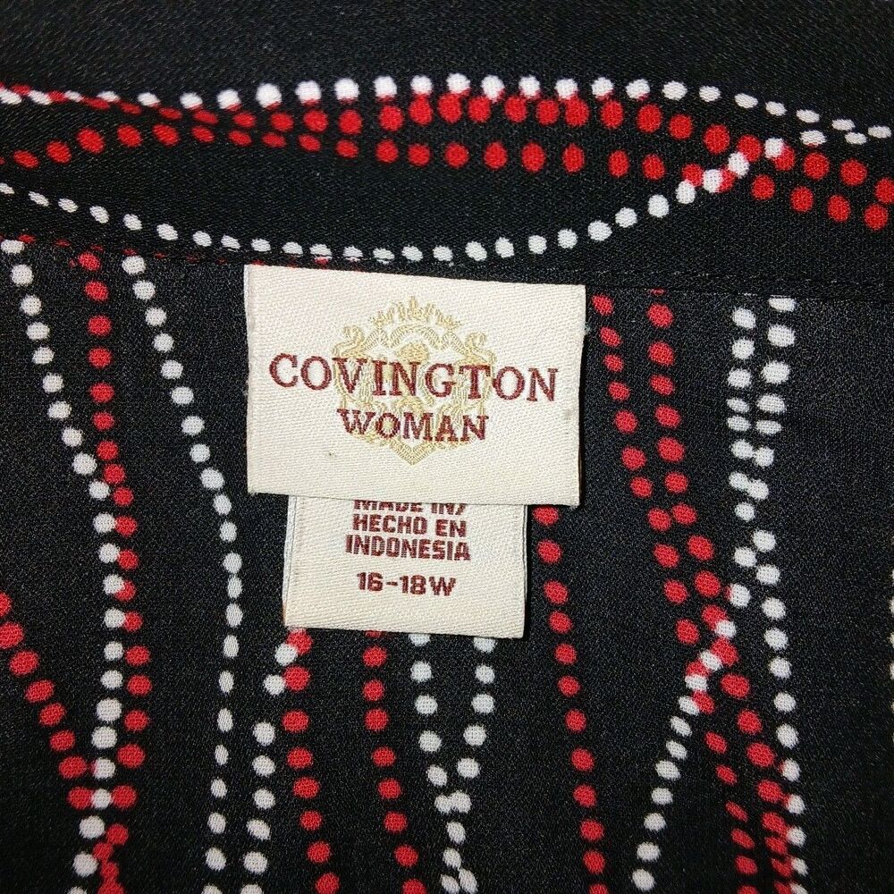 COVINGTON Womens 16/18W Career Casual Dots Stripes Button Short Sleeve Black Top - Picture 4 of 6